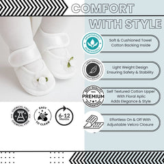 Baby Girls Flower Satin Velcro Belly Booties (White)-BT5250