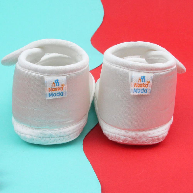 Baby Girls Flower Satin Velcro Belly Booties (White)-BT5250