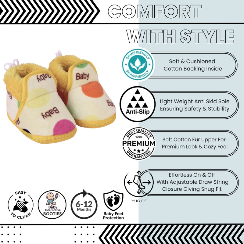 Unisex Cotton Baby Printed Yellow Lace Booties-BT5251