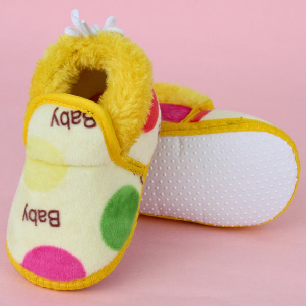 Unisex Cotton Baby Printed Yellow Lace Booties-BT5251