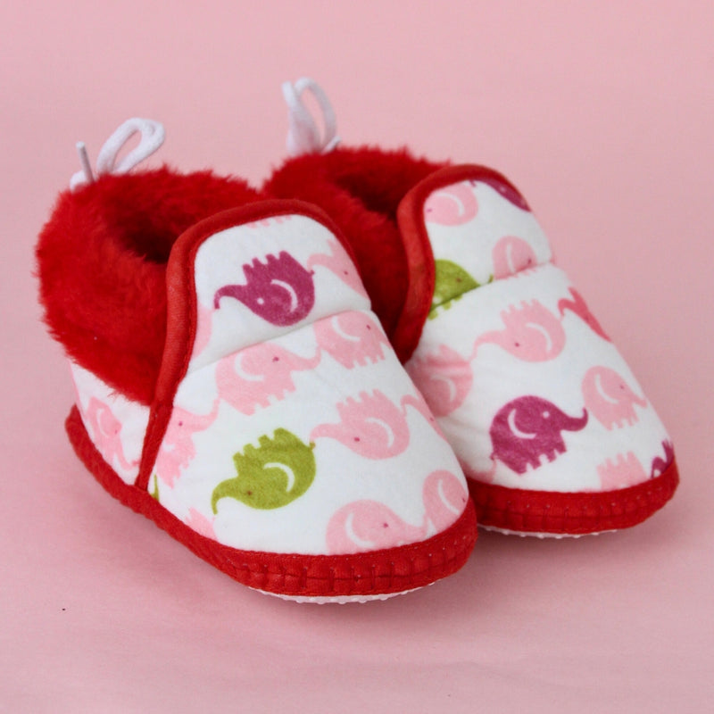 Baby Unisex Cotton Elephant Printed White,Red Lace Booties-BT5252