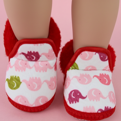 Baby Unisex Cotton Elephant Printed White,Red Lace Booties-BT5252