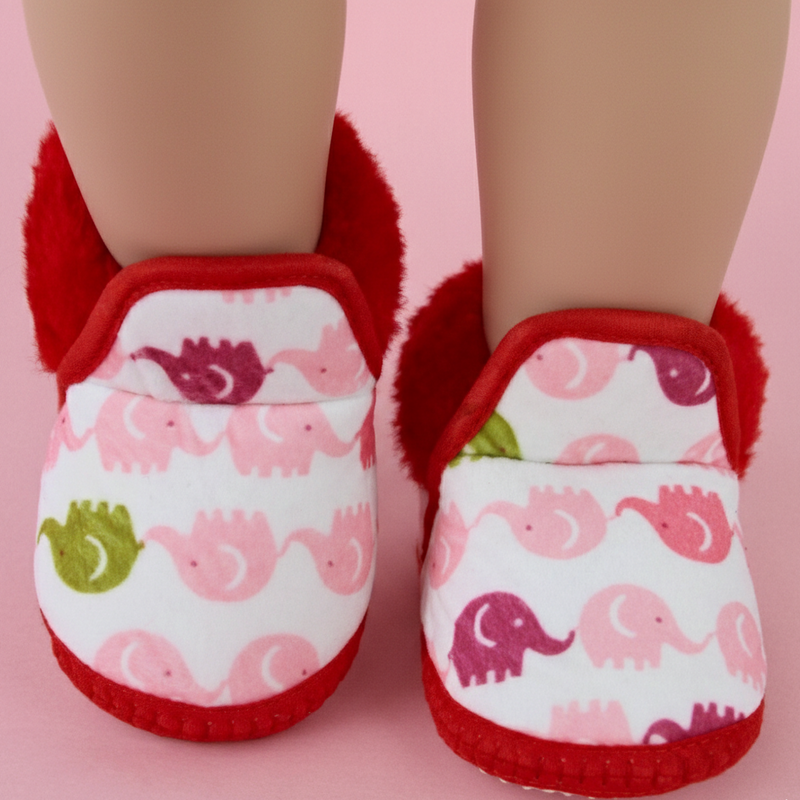 Baby Unisex Cotton Elephant Printed White,Red Lace Booties-BT5252