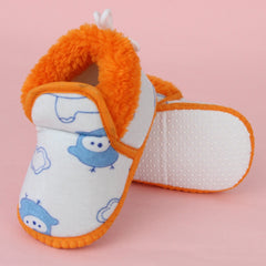 Baby Unisex Cotton Birds Printed  Blue,Orange Lace Booties-BT5253