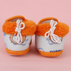 Baby Unisex Cotton Birds Printed  Blue,Orange Lace Booties-BT5253