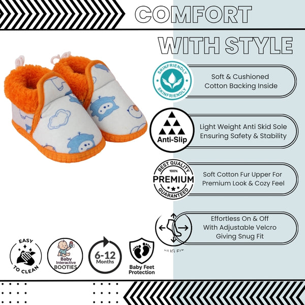 Baby Unisex Cotton Birds Printed  Blue,Orange Lace Booties-BT5253