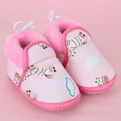 Baby Unisex Cotton Zebra Printed Pink Lace Booties-BT5254