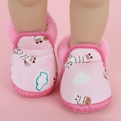 Baby Unisex Cotton Zebra Printed Pink Lace Booties-BT5254