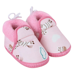 Baby Unisex Cotton Zebra Printed Pink Lace Booties-BT5254