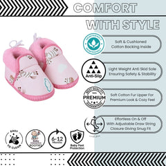 Baby Unisex Cotton Zebra Printed Pink Lace Booties-BT5254