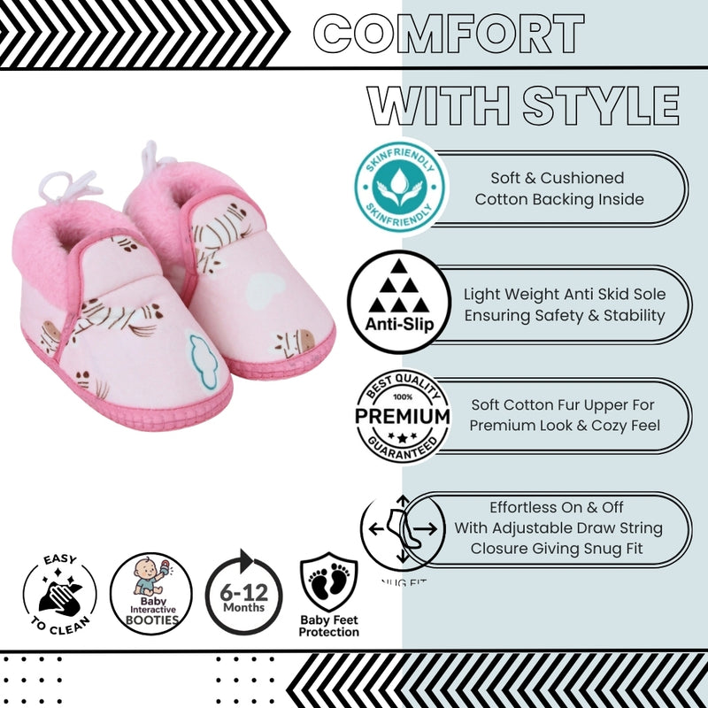 Baby Unisex Cotton Zebra Printed Pink Lace Booties-BT5254