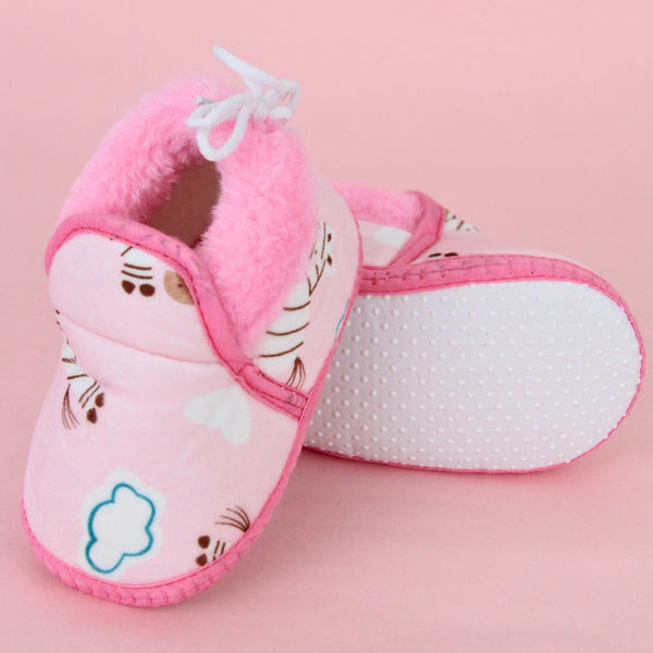 Baby Unisex Cotton Zebra Printed Pink Lace Booties-BT5254