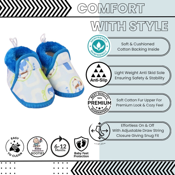 Baby Unisex Cotton Penguin Printed Blue,White Lace Booties-BT5255