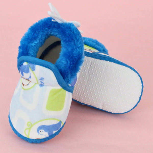Baby Unisex Cotton Penguin Printed Blue,White Lace Booties-BT5255