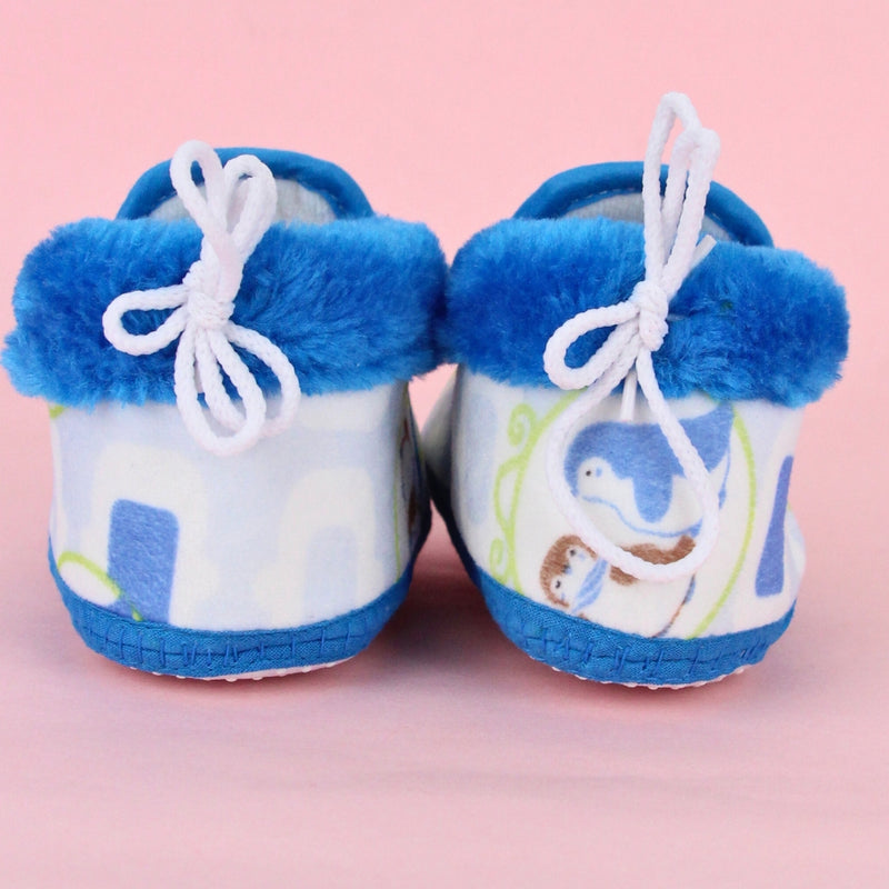 Baby Unisex Cotton Penguin Printed Blue,White Lace Booties-BT5255