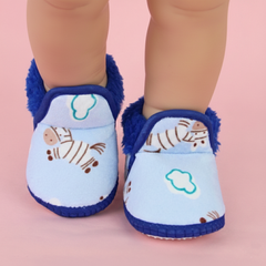Baby Unisex Cotton Zebra Printed Blue Lace Booties-BT5256