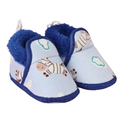 Baby Unisex Cotton Zebra Printed Blue Lace Booties-BT5256