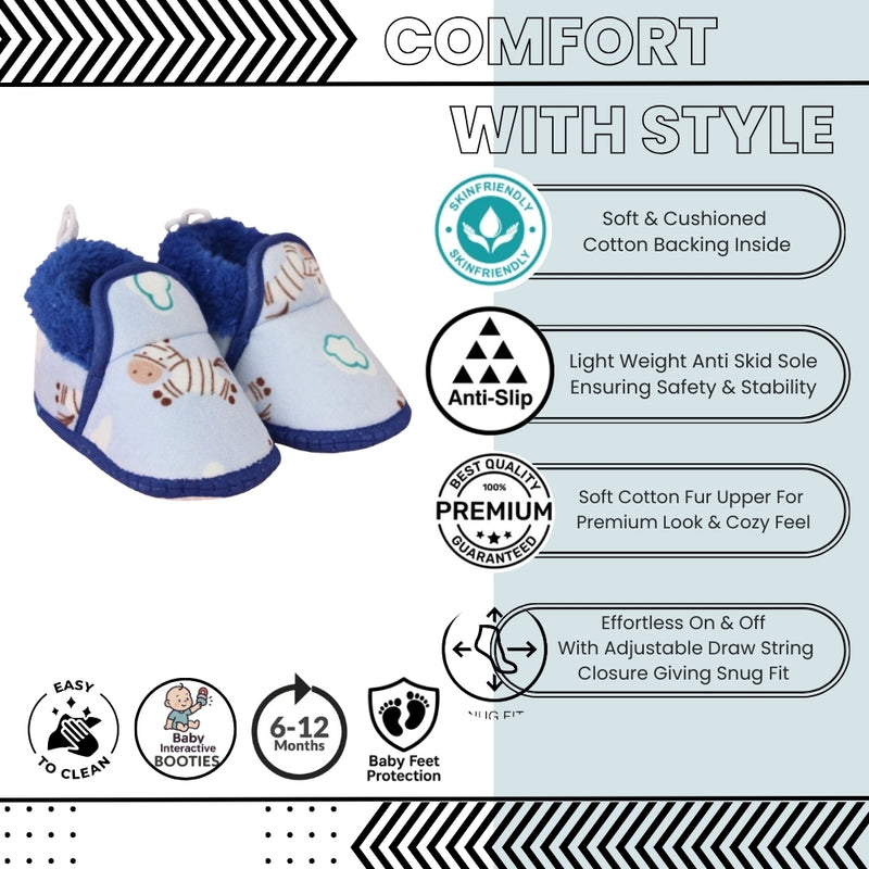 Baby Unisex Cotton Zebra Printed Blue Lace Booties-BT5256
