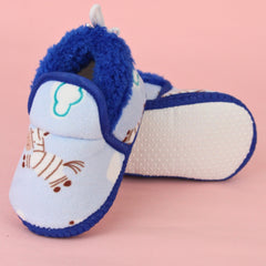 Baby Unisex Cotton Zebra Printed Blue Lace Booties-BT5256