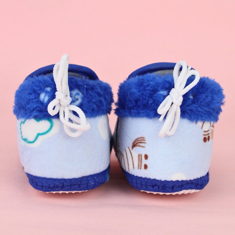 Baby Unisex Cotton Zebra Printed Blue Lace Booties-BT5256
