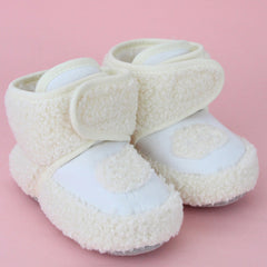 Baby Unisex Fur White Velcro Booties-BT5259