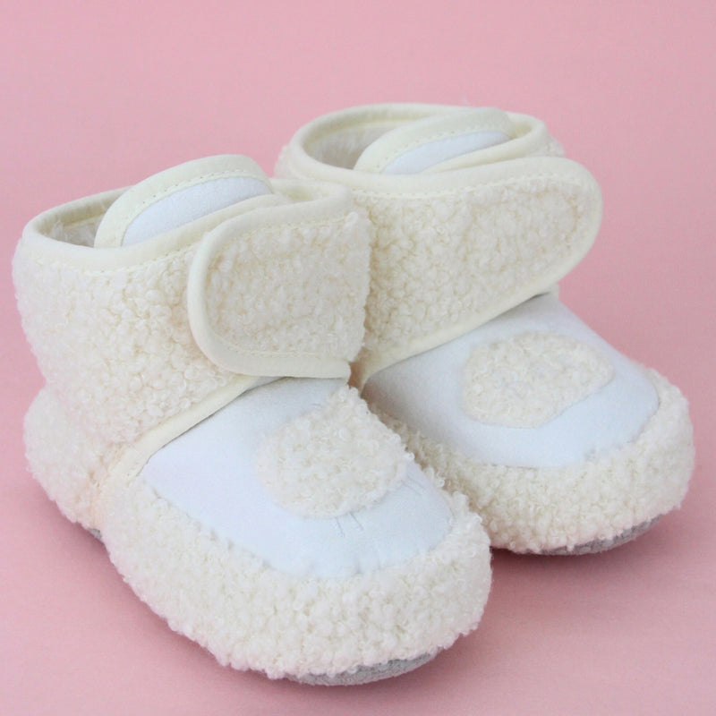 Baby Unisex Fur White Velcro Booties-BT5259