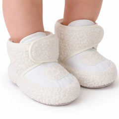 Baby Unisex Fur White Velcro Booties-BT5259