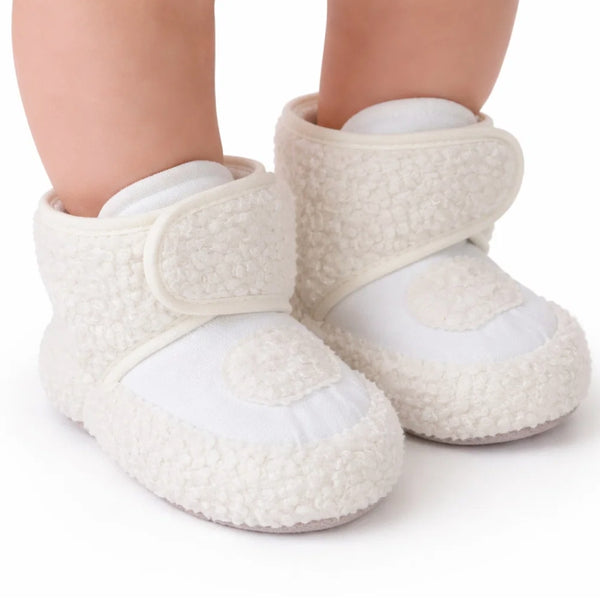 Baby Unisex Fur White Velcro Booties-BT5259