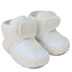 Baby Unisex Fur White Velcro Booties-BT5259