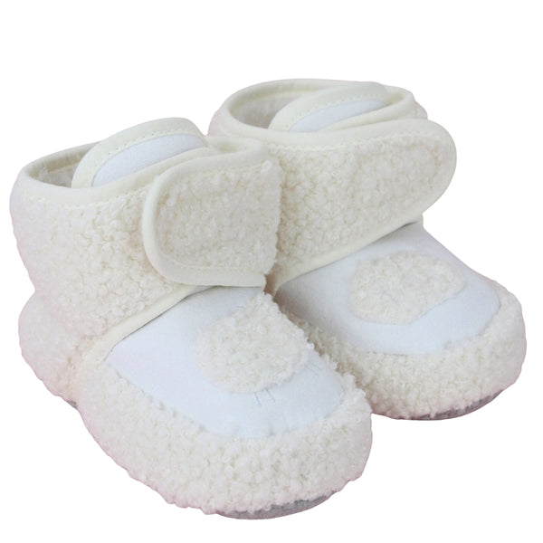 Baby Unisex Fur White Velcro Booties-BT5259
