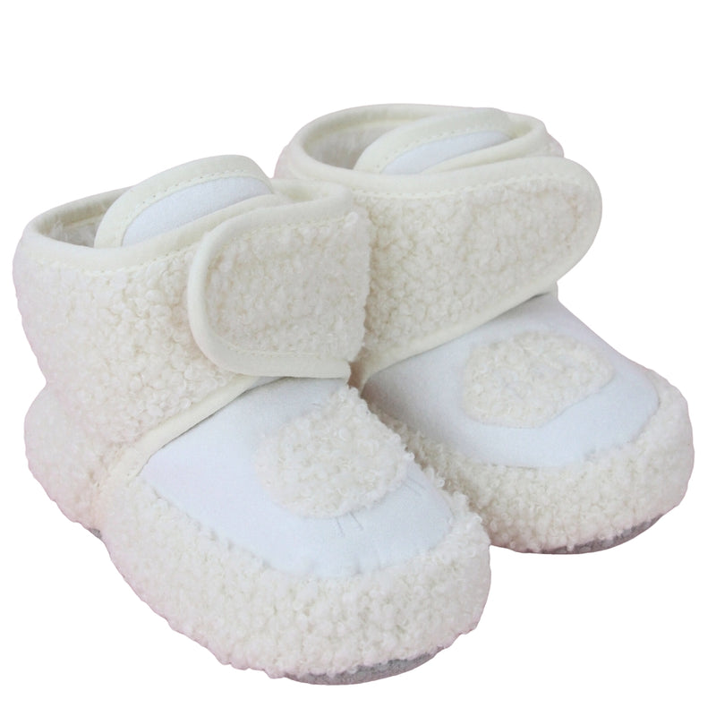 Baby Unisex Fur White Velcro Booties-BT5259