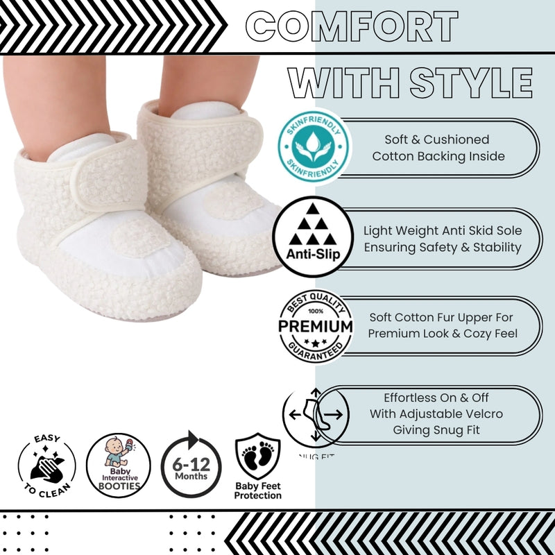 Baby Unisex Fur White Velcro Booties-BT5259