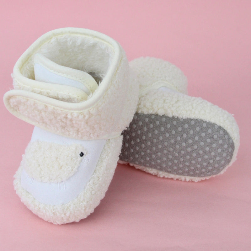 Baby Unisex Fur White Velcro Booties-BT5259