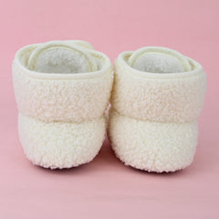 Baby Unisex Fur White Velcro Booties-BT5259