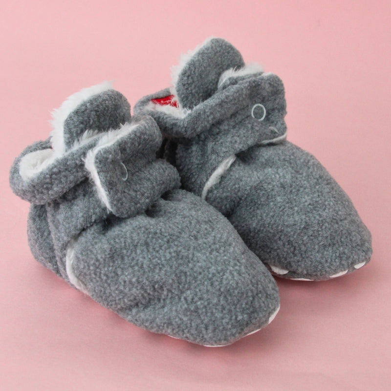 Baby Unisex Fur Grey Velcro Booties-BT5260
