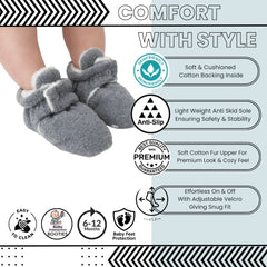 Baby Unisex Fur Grey Velcro Booties-BT5260