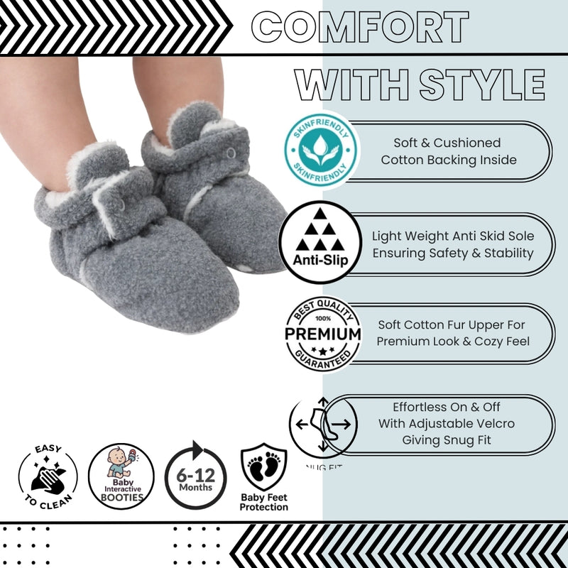 Baby Unisex Fur Grey Velcro Booties-BT5260