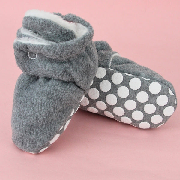 Baby Unisex Fur Grey Velcro Booties-BT5260