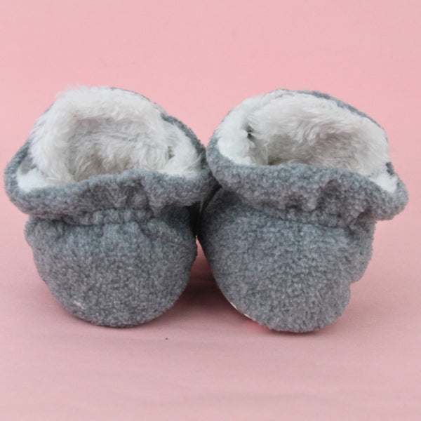 Baby Unisex Fur Grey Velcro Booties-BT5260