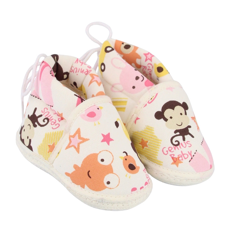 Baby Unisex Cotton Animal Printed Pink,White Velcro Booties-BT5261