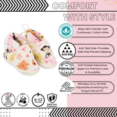 Baby Unisex Cotton Animal Printed Pink,White Velcro Booties-BT5261