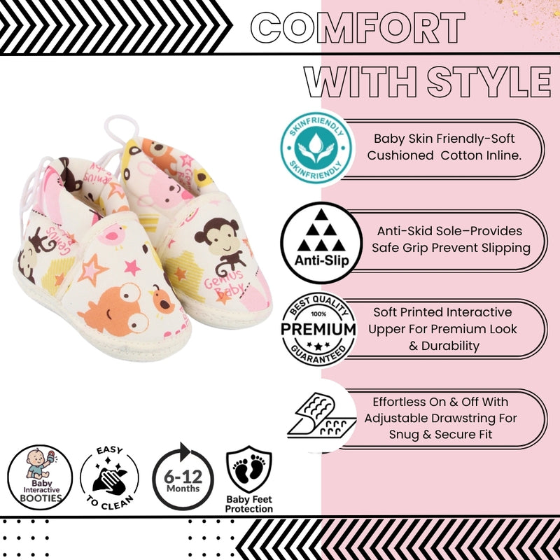 Baby Unisex Cotton Animal Printed Pink,White Velcro Booties-BT5261
