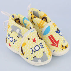 Baby Unisex Cotton Animal Printed Yellow Velcro Booties-BT5262