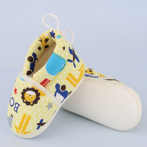 Baby Unisex Cotton Animal Printed Yellow Velcro Booties-BT5262