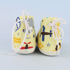 Baby Unisex Cotton Animal Printed Yellow Velcro Booties-BT5262
