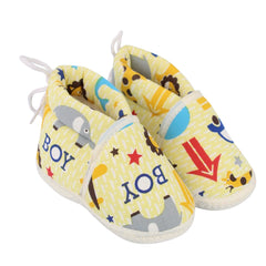 Baby Unisex Cotton Animal Printed Yellow Velcro Booties-BT5262