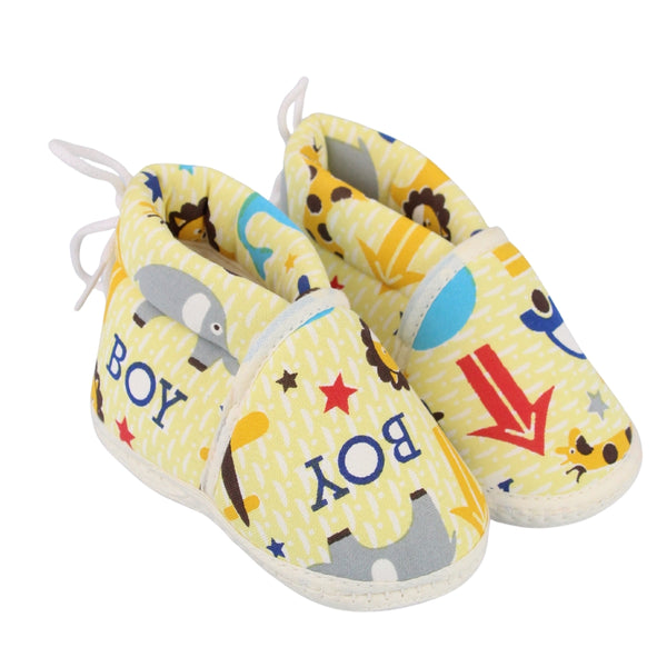 Baby Unisex Cotton Animal Printed Yellow Velcro Booties-BT5262