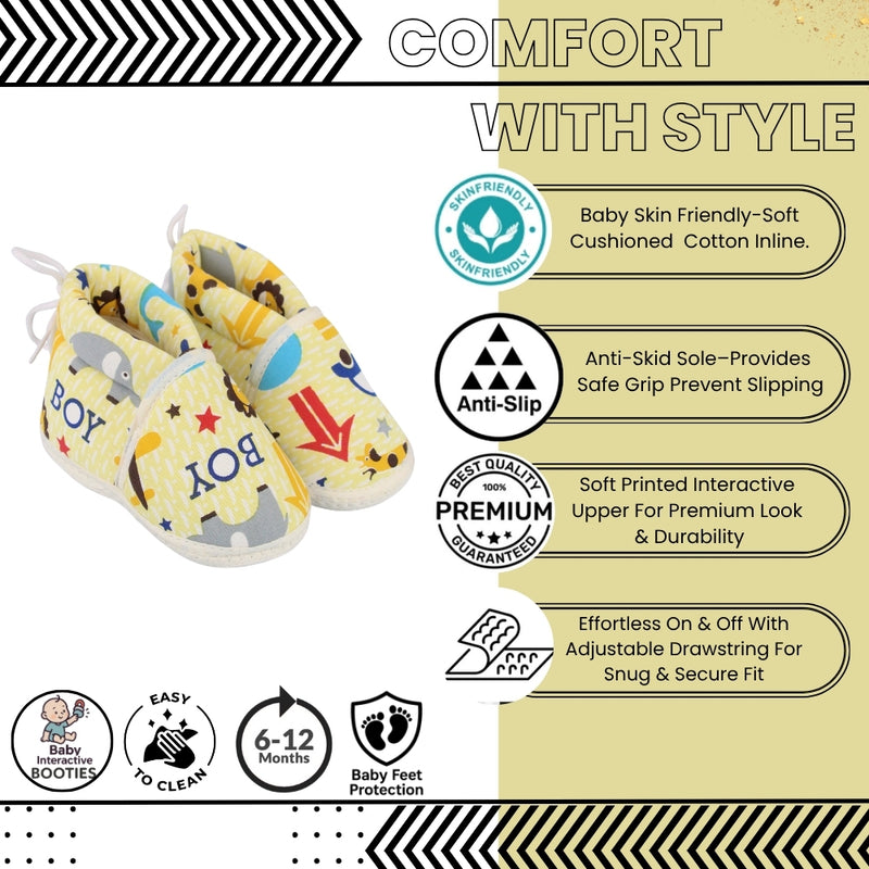 Baby Unisex Cotton Animal Printed Yellow Velcro Booties-BT5262