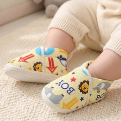 Baby Unisex Cotton Animal Printed Yellow Velcro Booties-BT5262