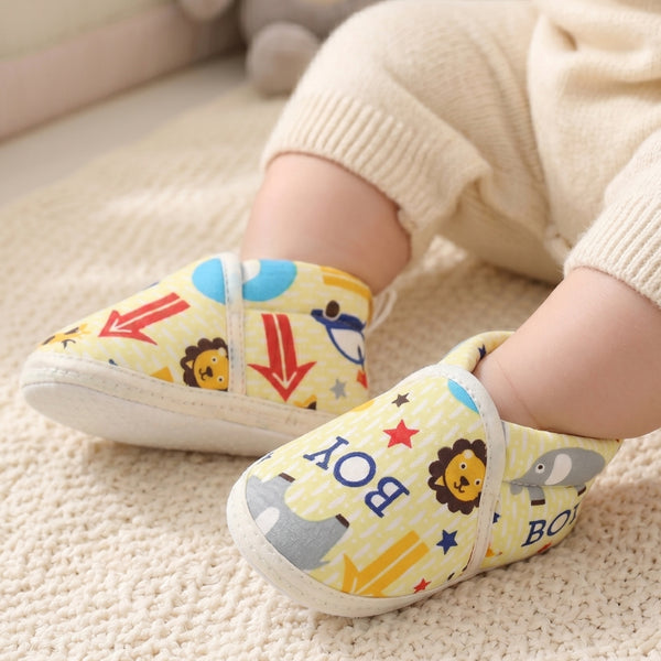 Baby Unisex Cotton Animal Printed Yellow Velcro Booties-BT5262